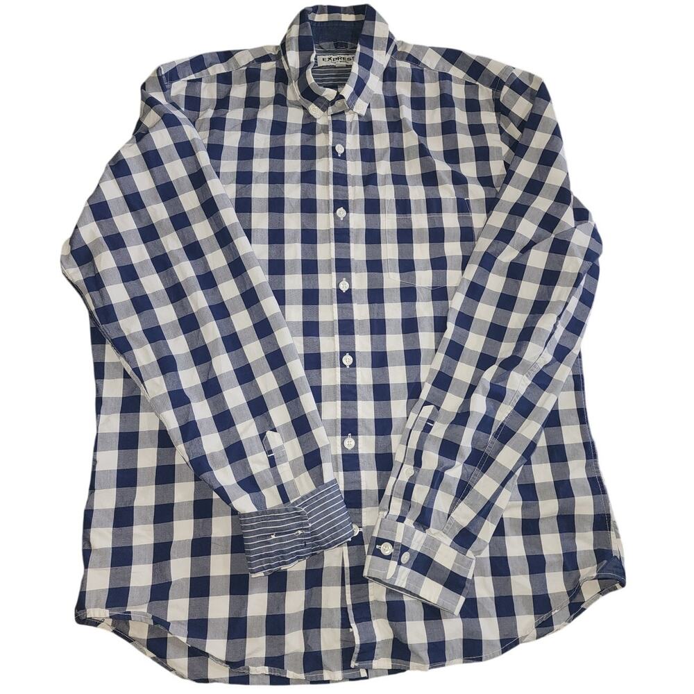 Express Men's Soft Wash Buffalo Checkered Plaid Button Down Shirt Size Large